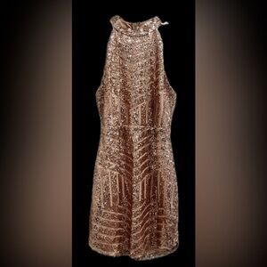 Elegant Rose Gold Sequin Mini Evening Dress